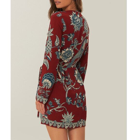 Farm Rio Women's Red Floral Tropical Landing Wrap Mini Dress Size S - Picture 2 of 10